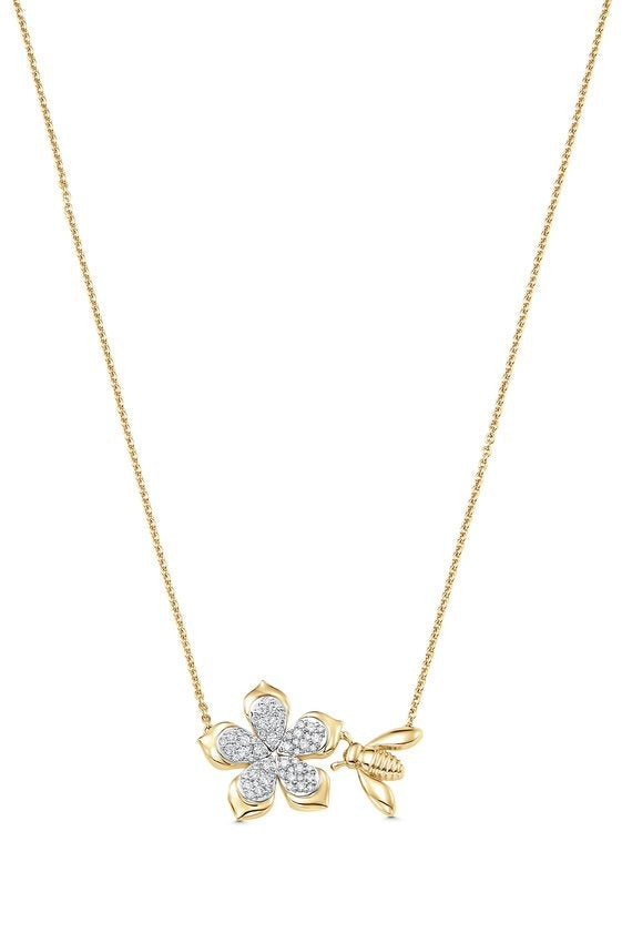 SARA WEINSTOCK-Queen Bee Flower Necklace-YELLOW GOLD