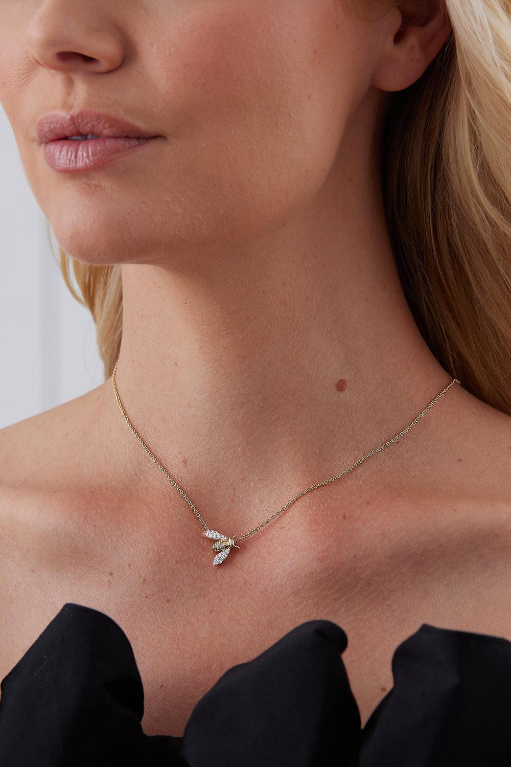 Queen Bee Petite Diamond Necklace-YELLOW GOLD-JEWELRYFINE JEWELNECKLACE O-SARA WEINSTOCK
