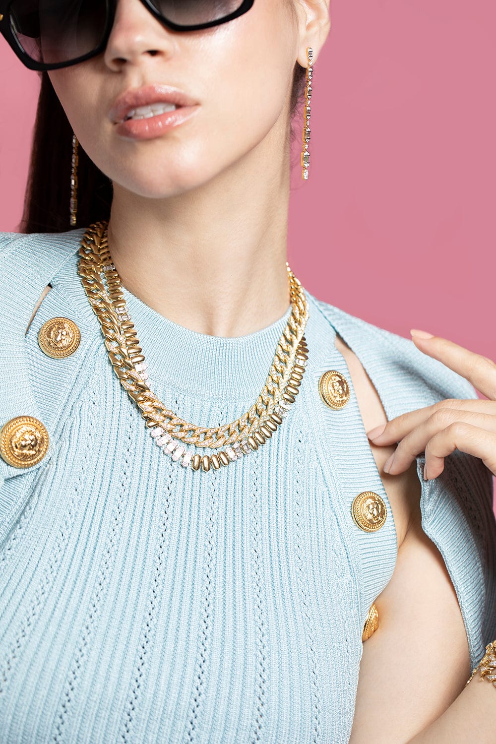 SARA WEINSTOCK-Taj Baguette Sold & Partial Yellow Gold White Diamond Choker-YELLOW GOLD