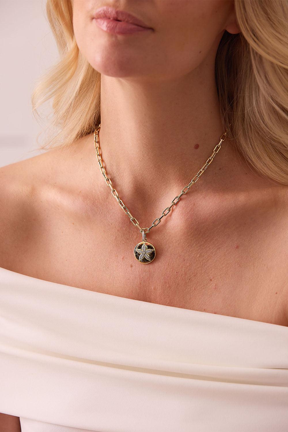 Diamond Sand Dollar Charm-YELLOW GOLD-JEWELRYFINE JEWELPENDANT-SARA WEINSTOCK