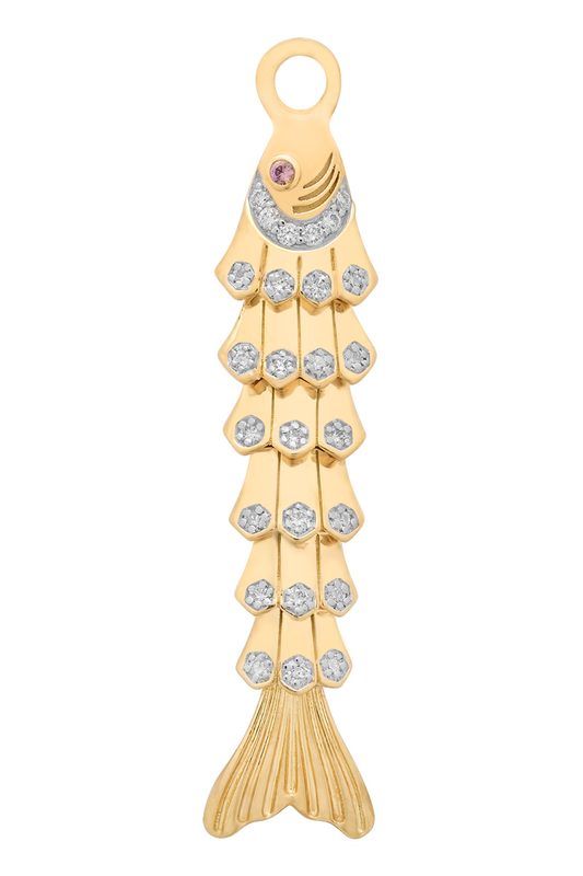 Pink Sapphire Diamond Fish Charm-YELLOW GOLD-JEWELRYFINE JEWELPENDANT-SARA WEINSTOCK