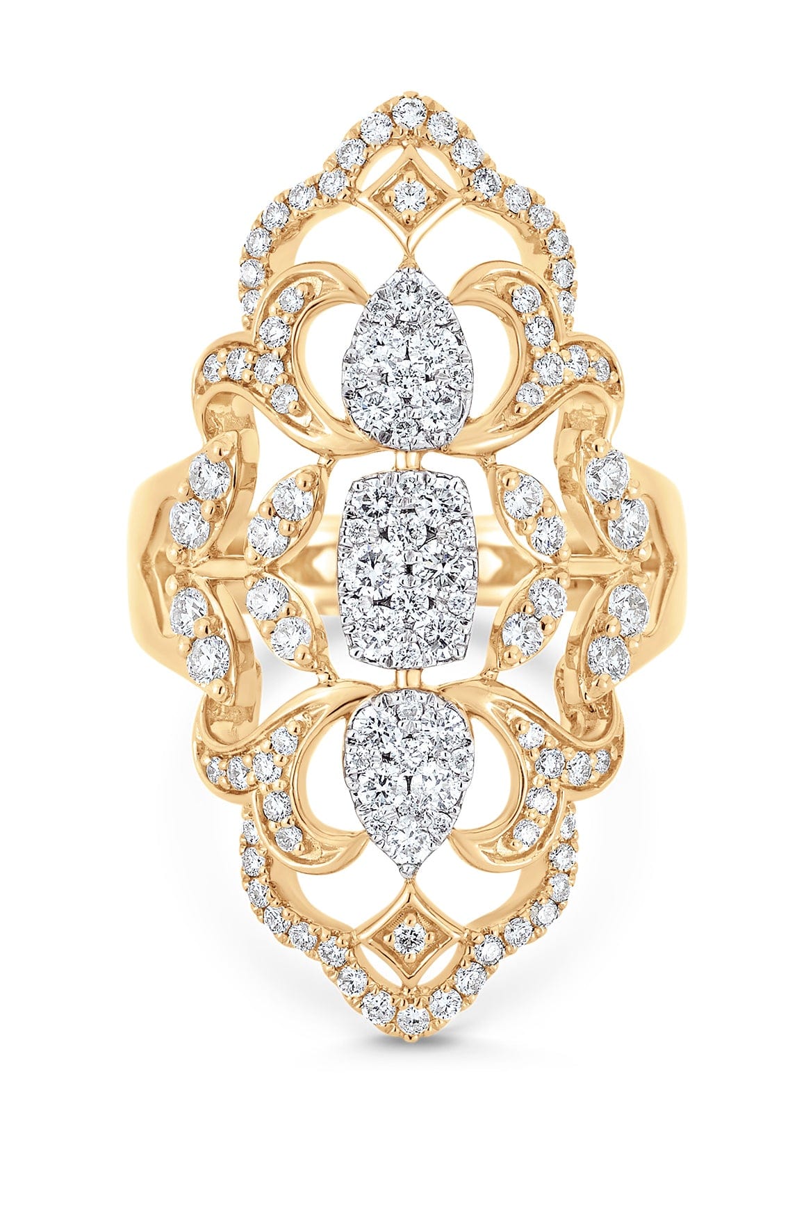 SARA WEINSTOCK-Reverie 2 Pear 1 Cushion RIng-YELLOW GOLD