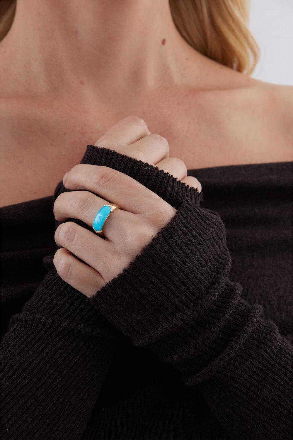 SARA WEINSTOCK-Lucia Diamond Turquoise Elongated Ring-YELLOW GOLD