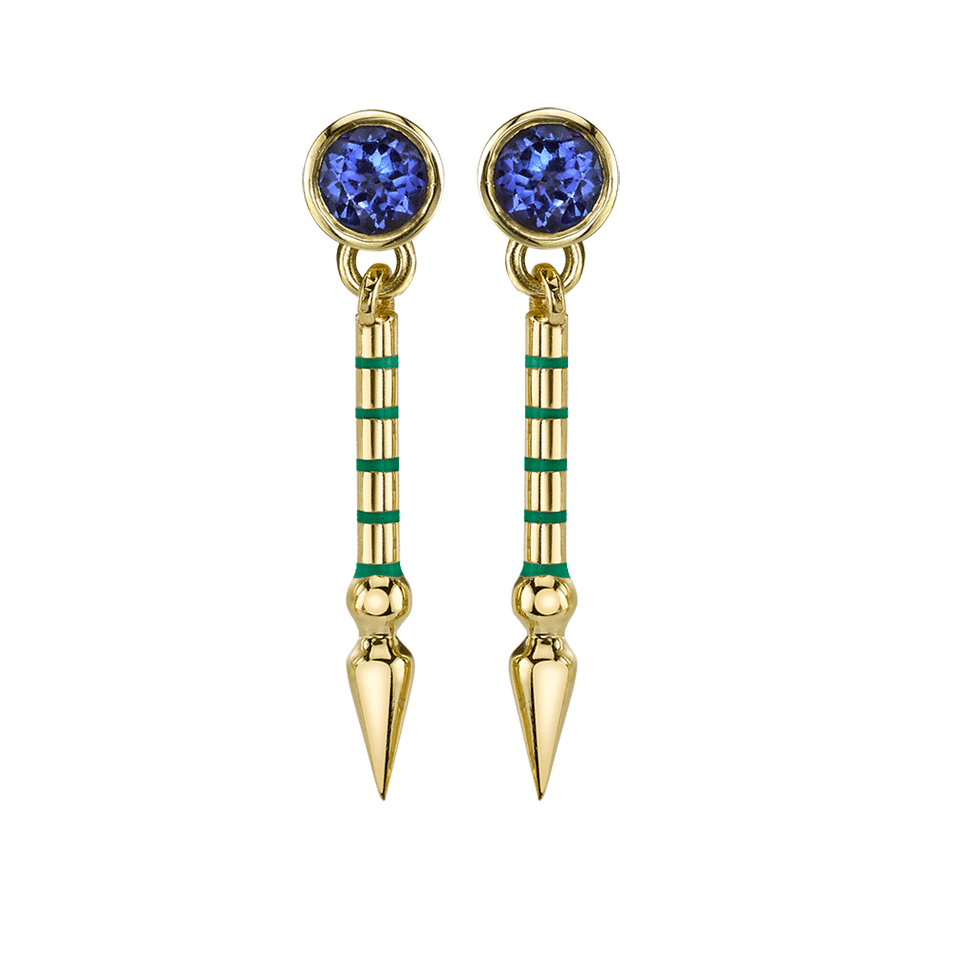 SARAH HENDLER-Bezel Set Tanzanite And Enamel Shirley Drop Earrings-YELLOW GOLD
