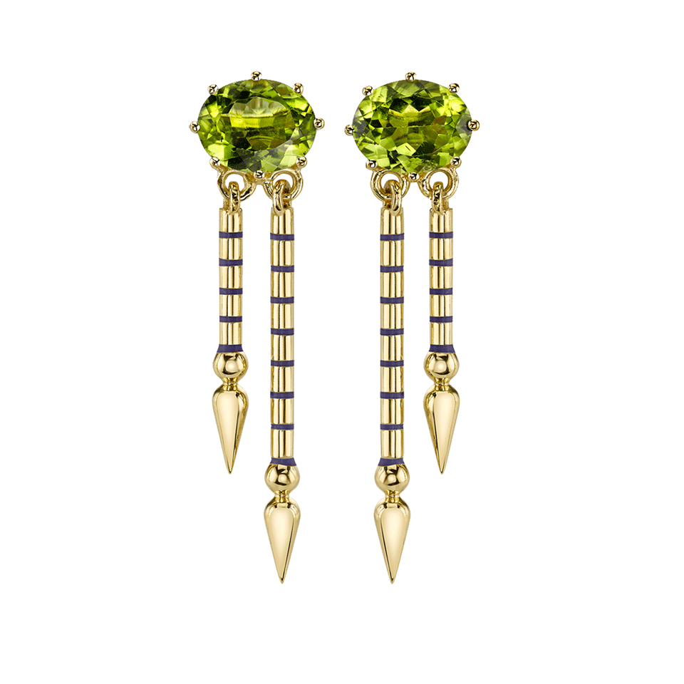 SARAH HENDLER-Peridot And Enamel Double Spear Drop Earrings-YELLOW GOLD