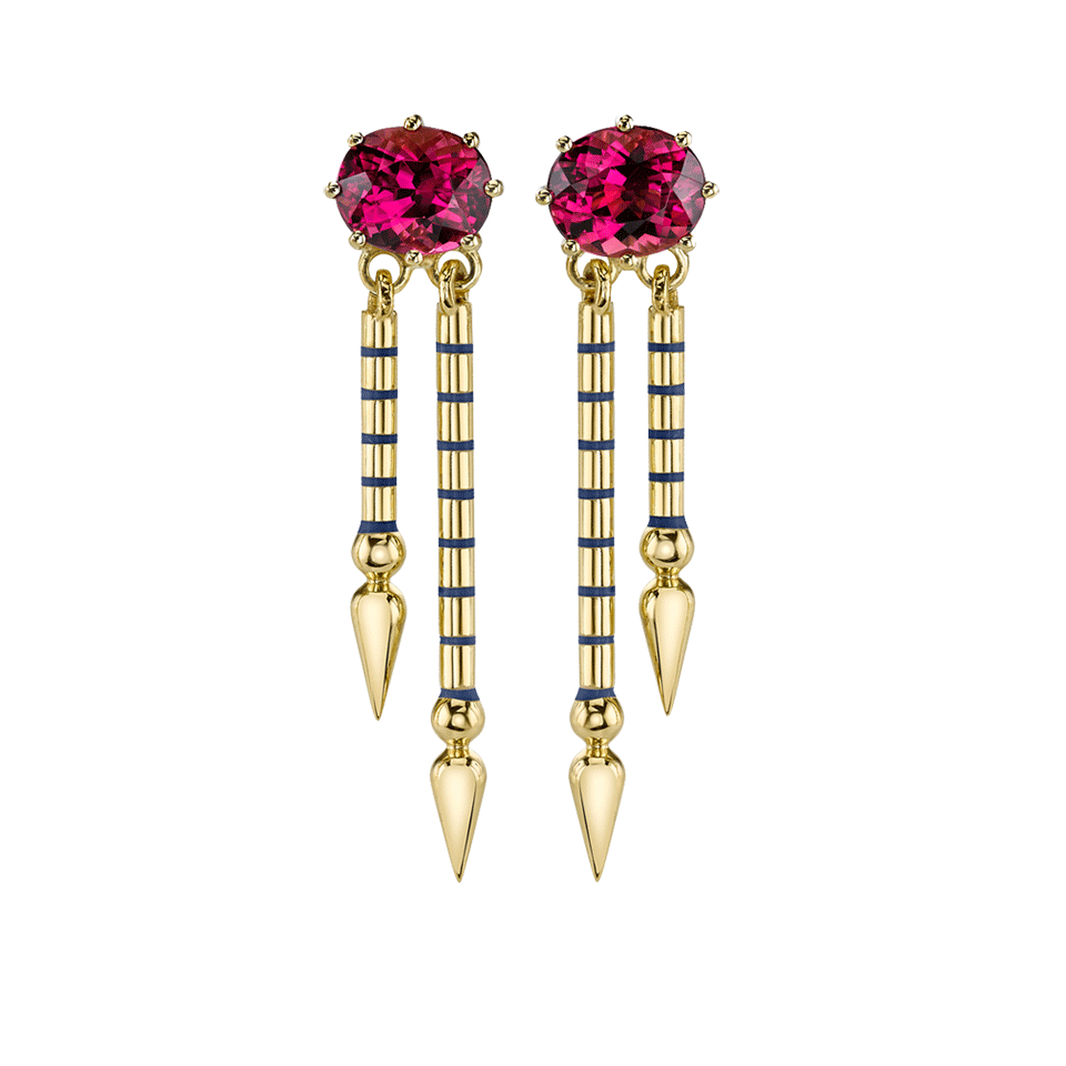 SARAH HENDLER-Rubellite Double Spear Drop Earrings-YELLOW GOLD