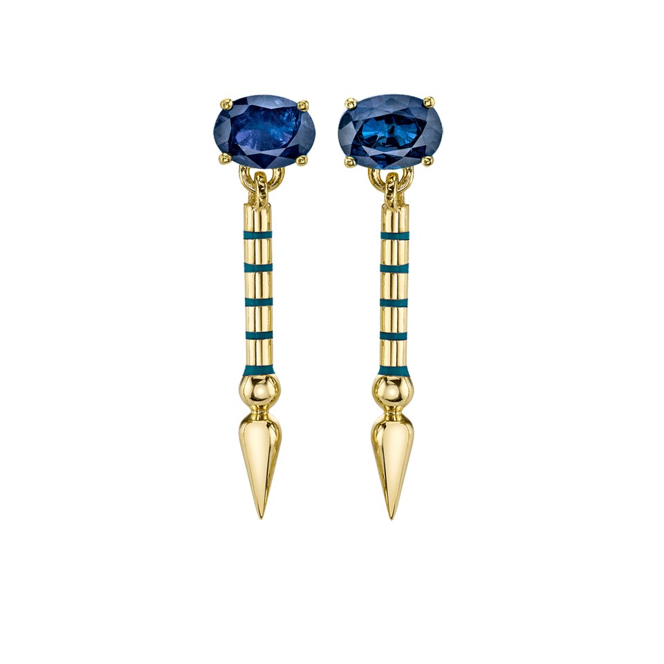 SARAH HENDLER-Shirley Sapphire Spear Drop Earrings-YELLOW GOLD