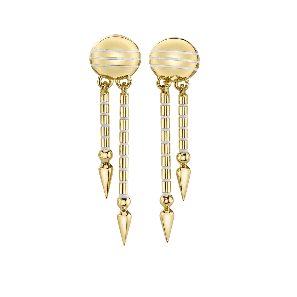 SARAH HENDLER-Shirley Turquoise Enamel Double Spear Earrings-YELLOW GOLD