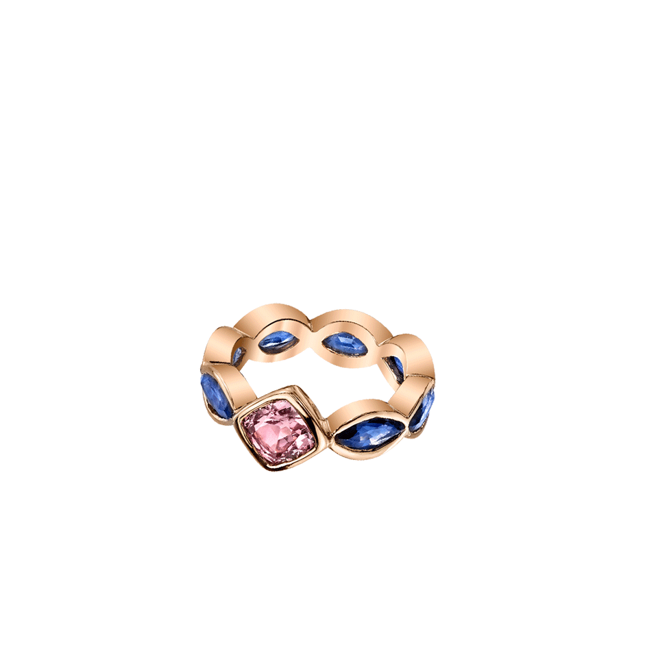 SARAH HENDLER-Peach Spinel And Blue Sapphire Eternity Band-YELLOW GOLD