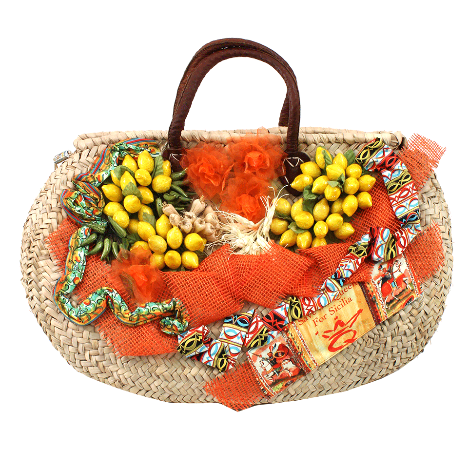 SAVE THE QUEEN-Large Straw Bag With Lemons-LEMON