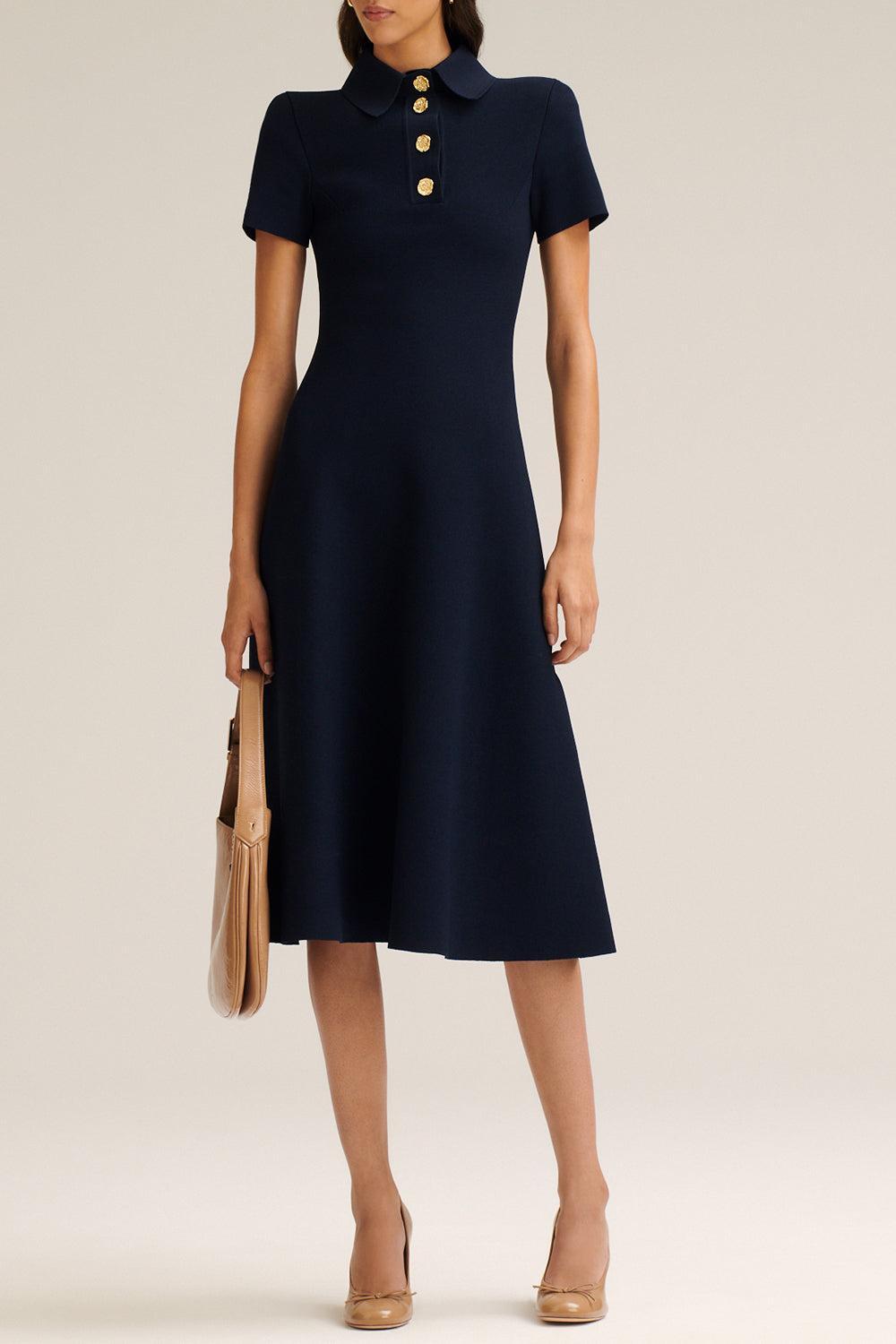 Collared Midi Shirt Dress - Navy-NAVY-S-CLOTHINGDRESSCASUAL-SCANLAN THEODORE