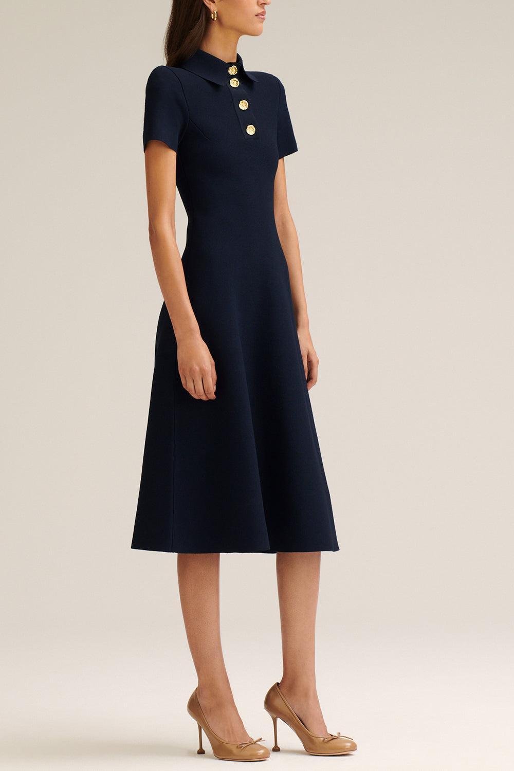 Collared Midi Shirt Dress - Navy-NAVY-S-CLOTHINGDRESSCASUAL-SCANLAN THEODORE