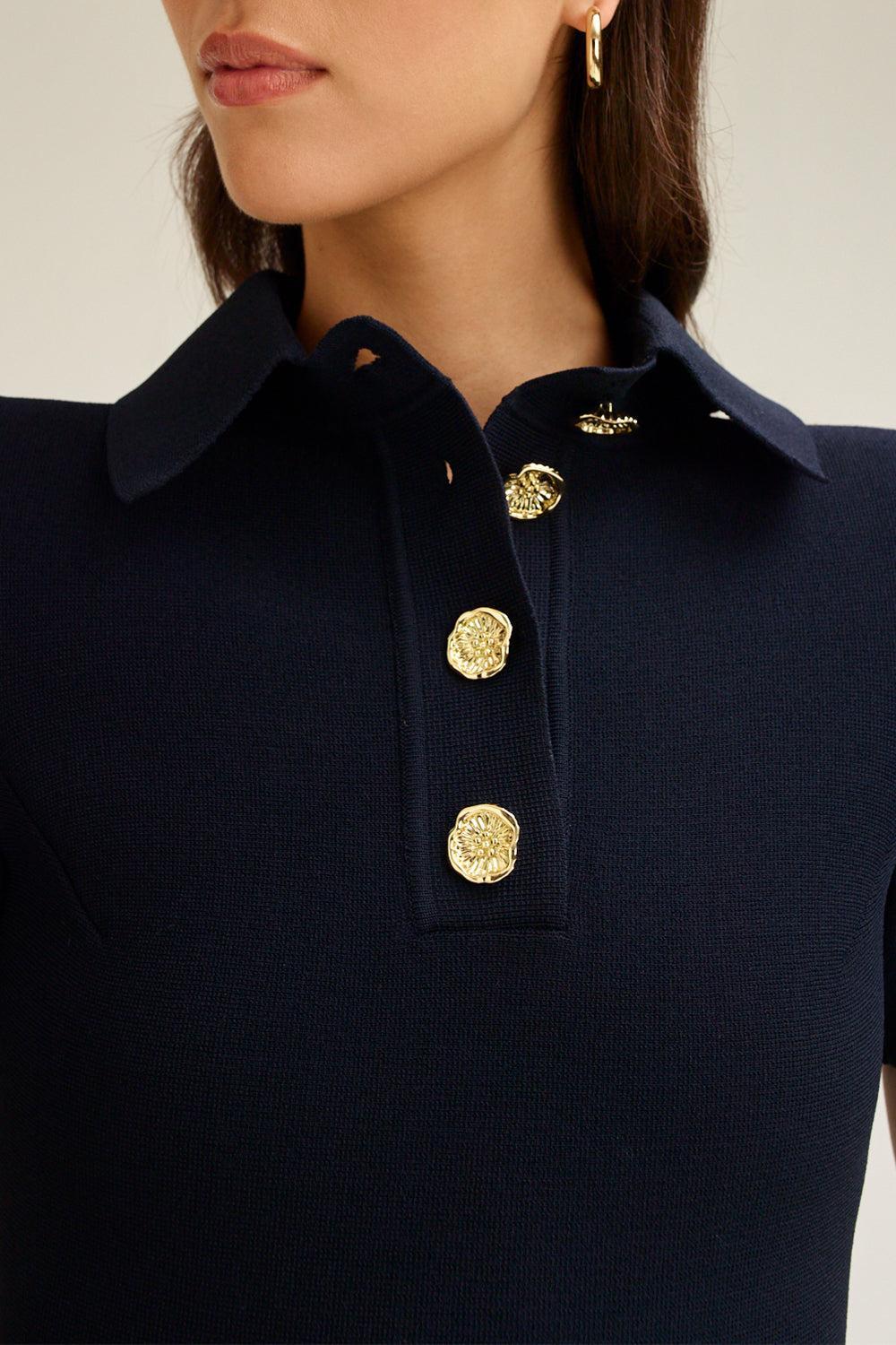 Collared Midi Shirt Dress - Navy-NAVY-S-CLOTHINGDRESSCASUAL-SCANLAN THEODORE