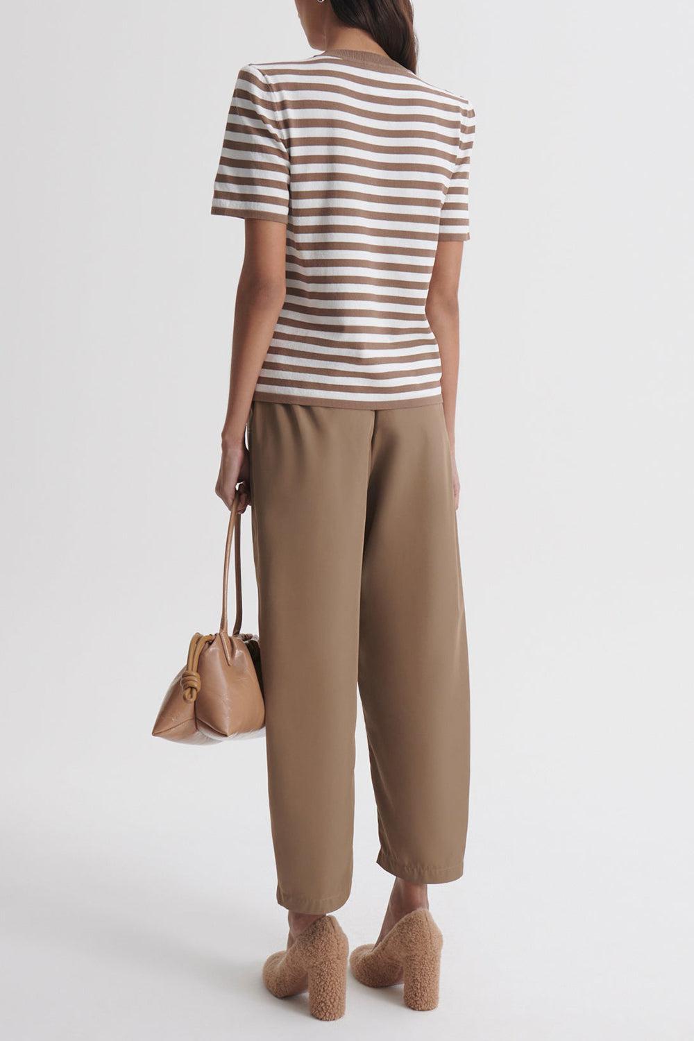 Crepe Striped T-Shirt - Whiskey-STRIPE-XS-CLOTHINGTOPT-SHIRT-SCANLAN THEODORE