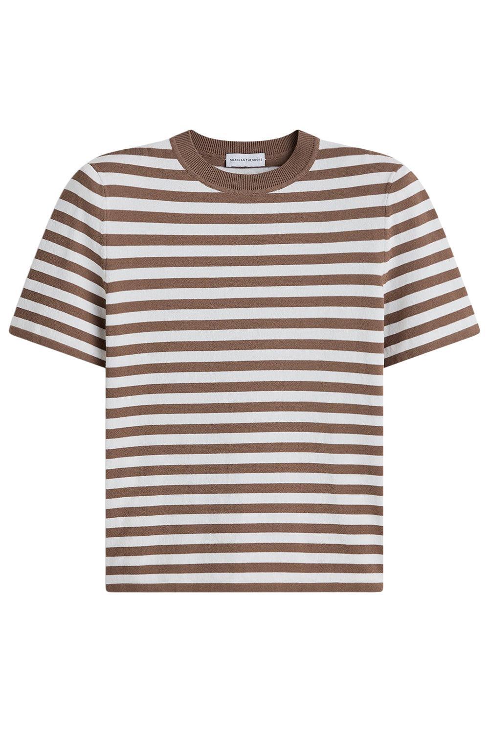 Crepe Striped T-Shirt - Whiskey-STRIPE-XS-CLOTHINGTOPT-SHIRT-SCANLAN THEODORE