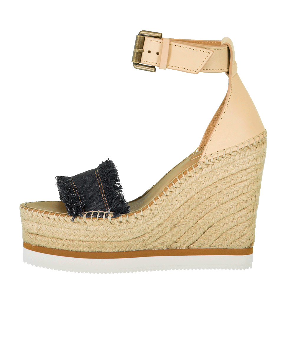 SEE by CHLOE-Glyn Denim Leather Wedge Platform Shoe-