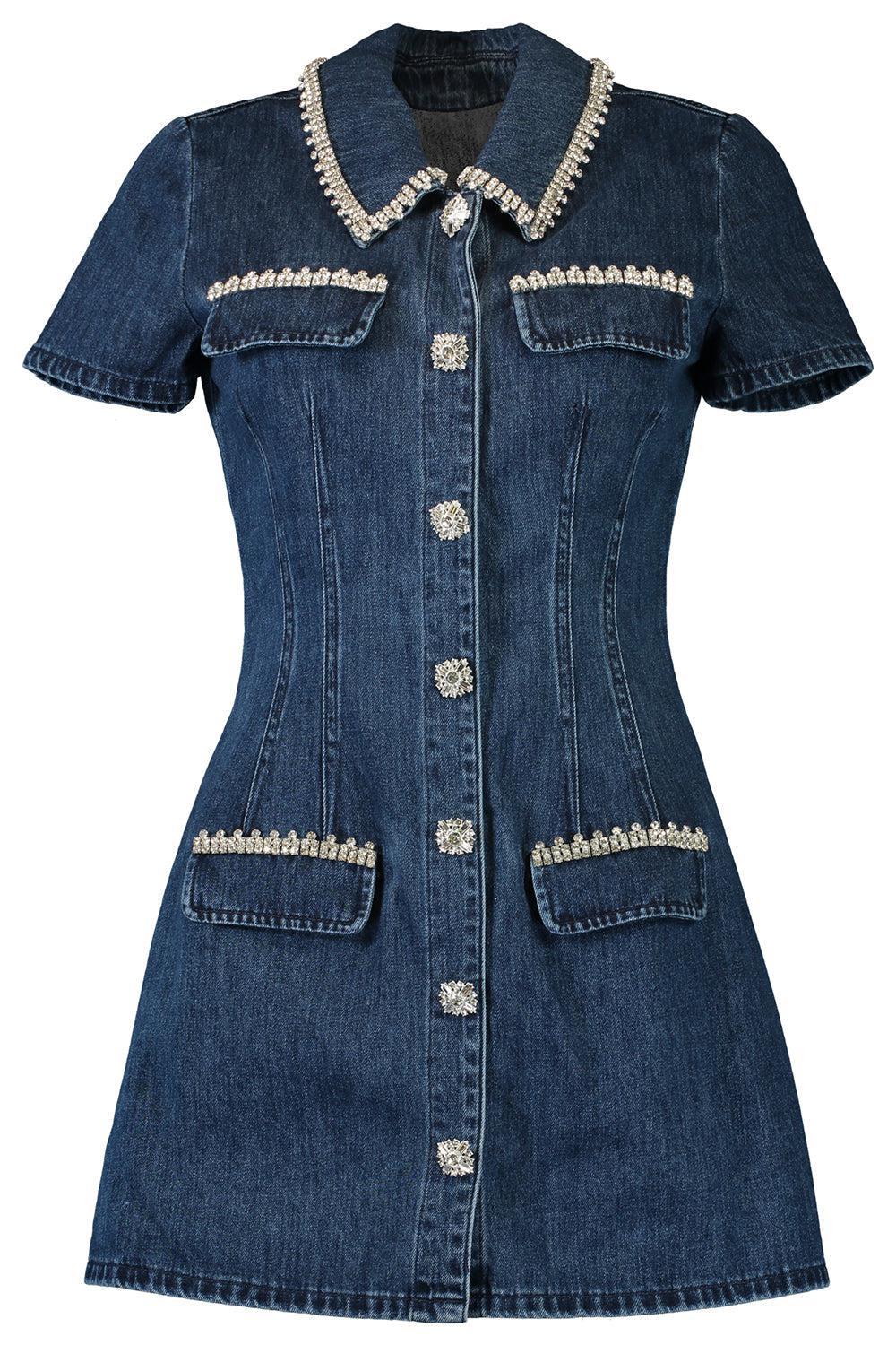 Denim Collared Mini Dress-BLUE-2-CLOTHINGDRESSCASUAL-self-portrait