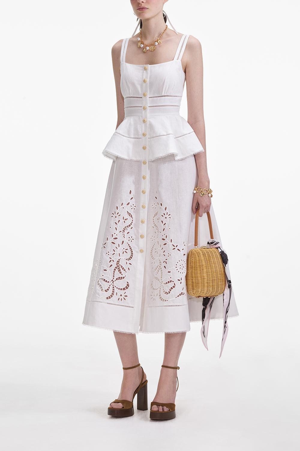Peplum Midi Dress-CREAM-2-CLOTHINGDRESSCASUAL-self-portrait