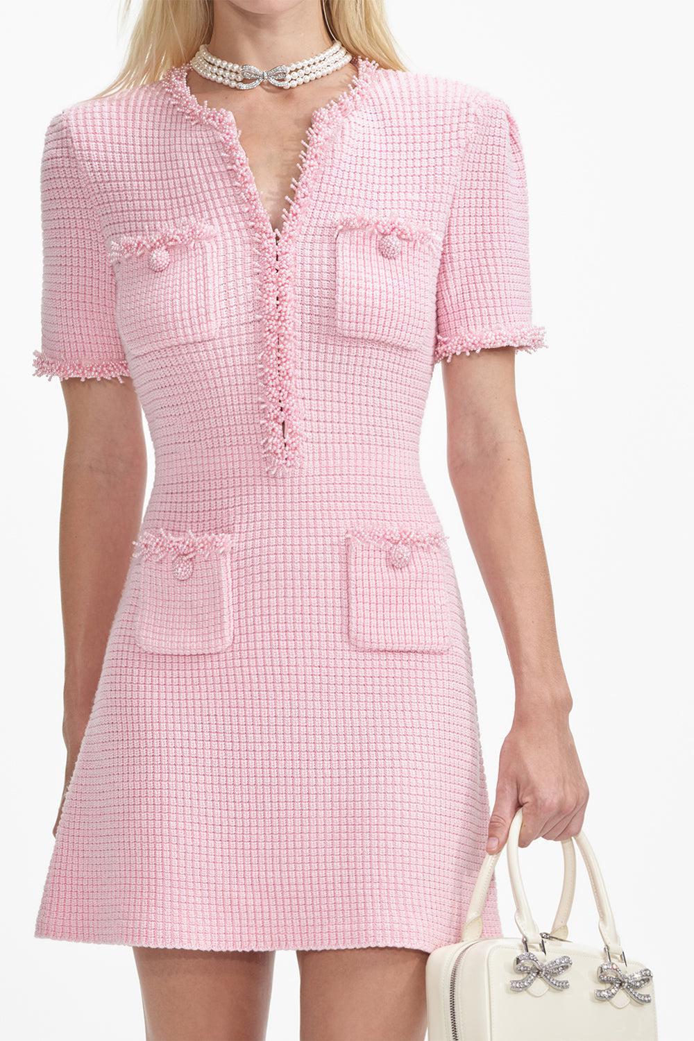 Textured Mini Dress-PINK-XS-CLOTHINGDRESSCASUAL-self-portrait