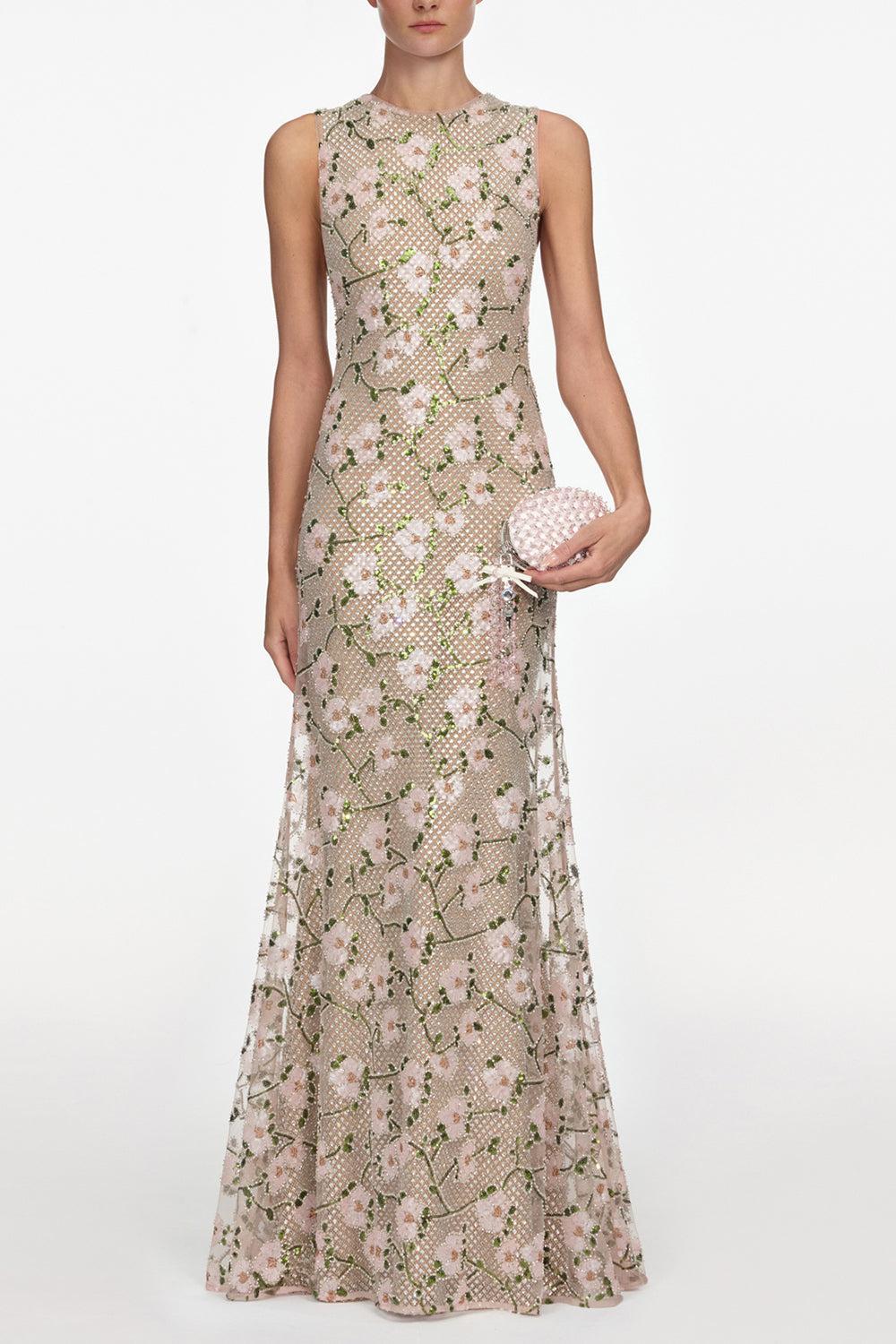 Rhinestone Floral Maxi Dress-PINK-4-CLOTHINGDRESSEVENING-SELF-PORTRAIT