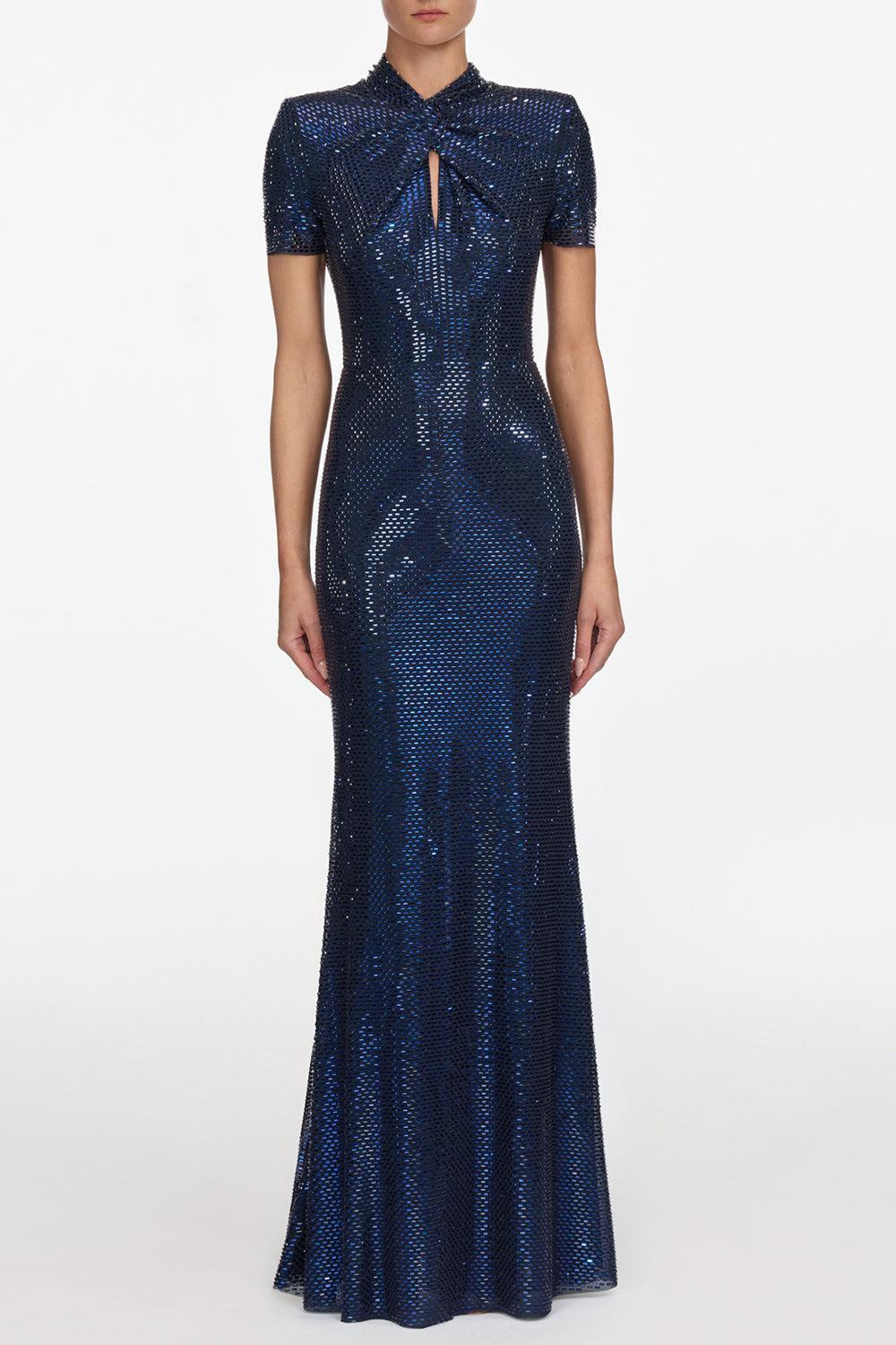 Rhinestone Twist Maxi Dress-BLUE-2-CLOTHINGDRESSGOWN-SELF-PORTRAIT