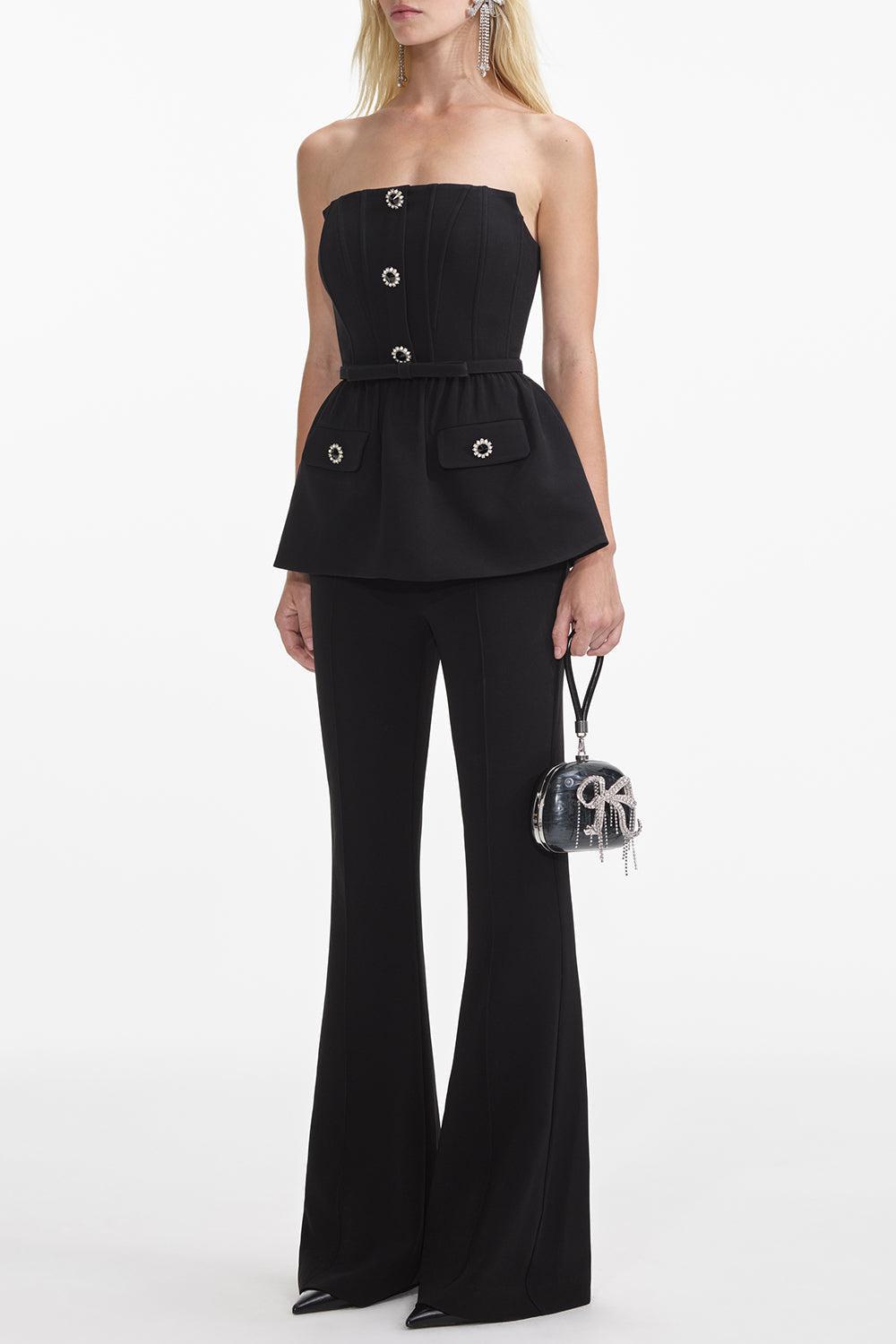 Strapless Flare Jumpsuit-BLACK-2-CLOTHINGPANTJUMPSUIT-self-portrait