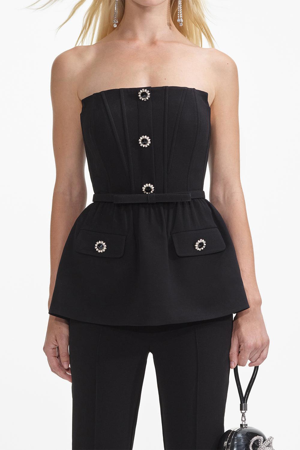 Strapless Flare Jumpsuit-BLACK-2-CLOTHINGPANTJUMPSUIT-self-portrait