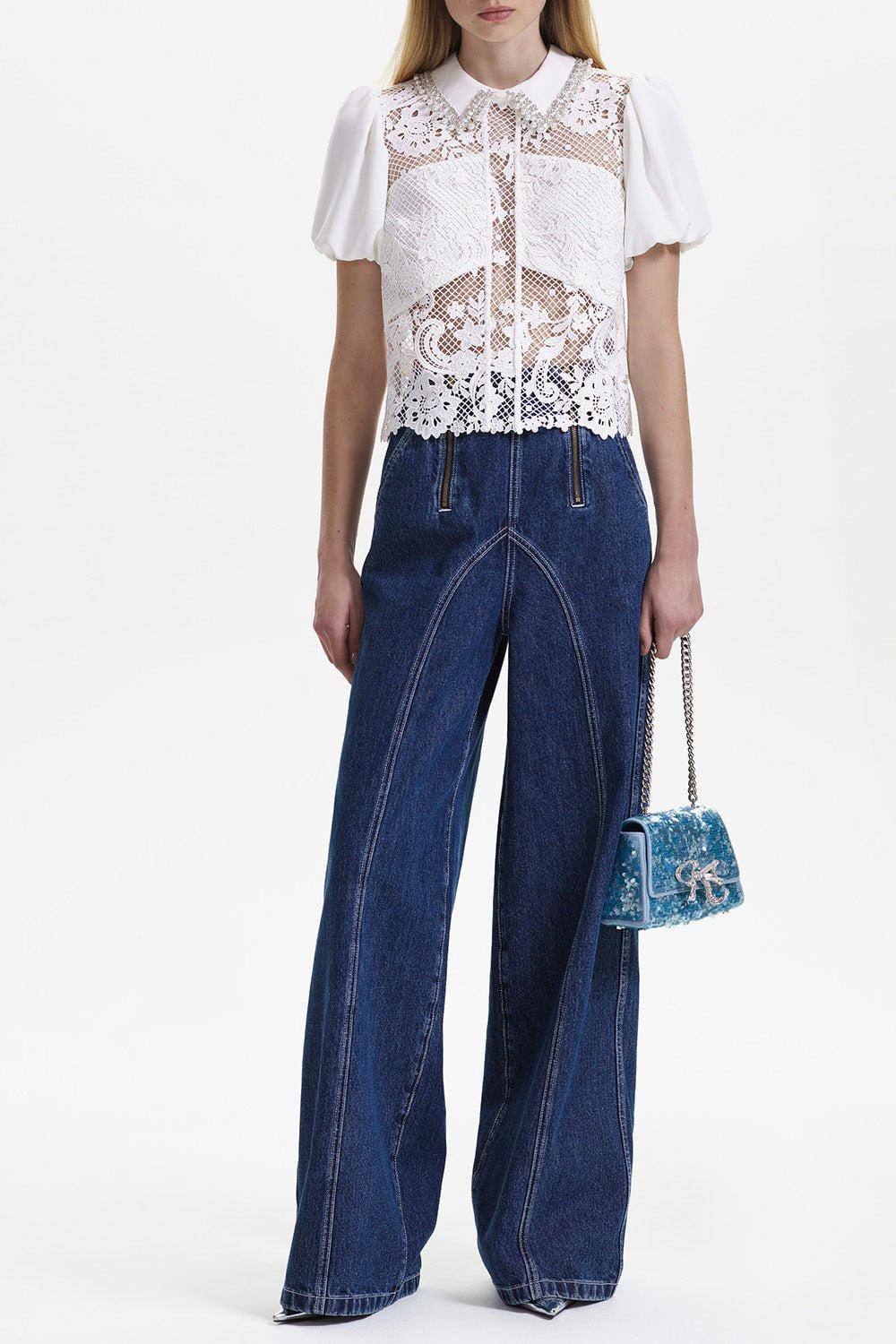 self-portrait-Lace Diamante Collar Top-