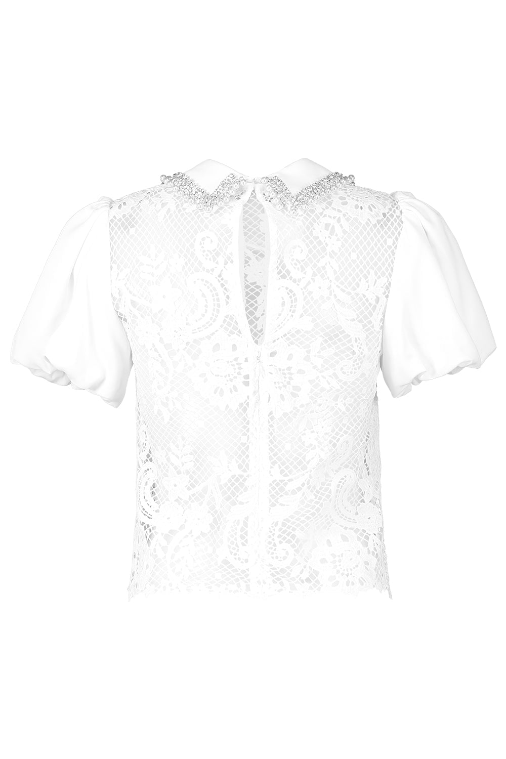 self-portrait-Lace Diamante Collar Top-