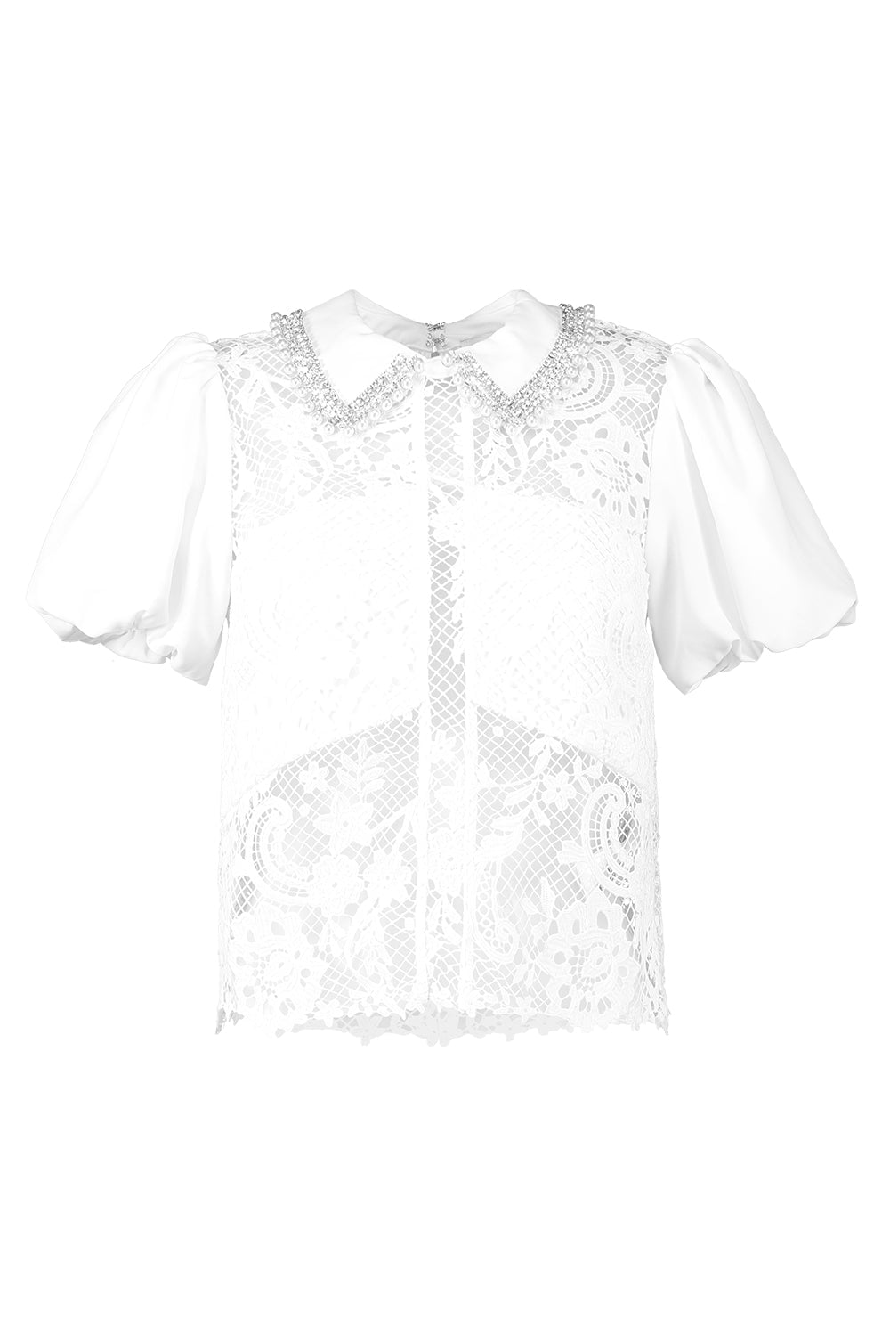 self-portrait-Lace Diamante Collar Top-