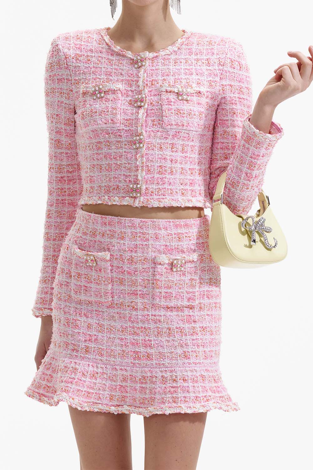 self-portrait-Check Cropped Cardigan-