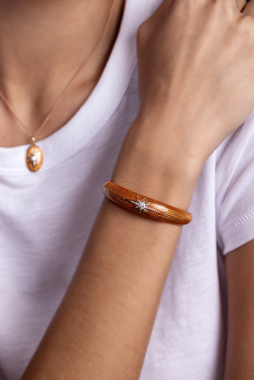SELIM MOUZANNAR-Aida Orange Enamel Cuff Bracelet-ROSE GOLD