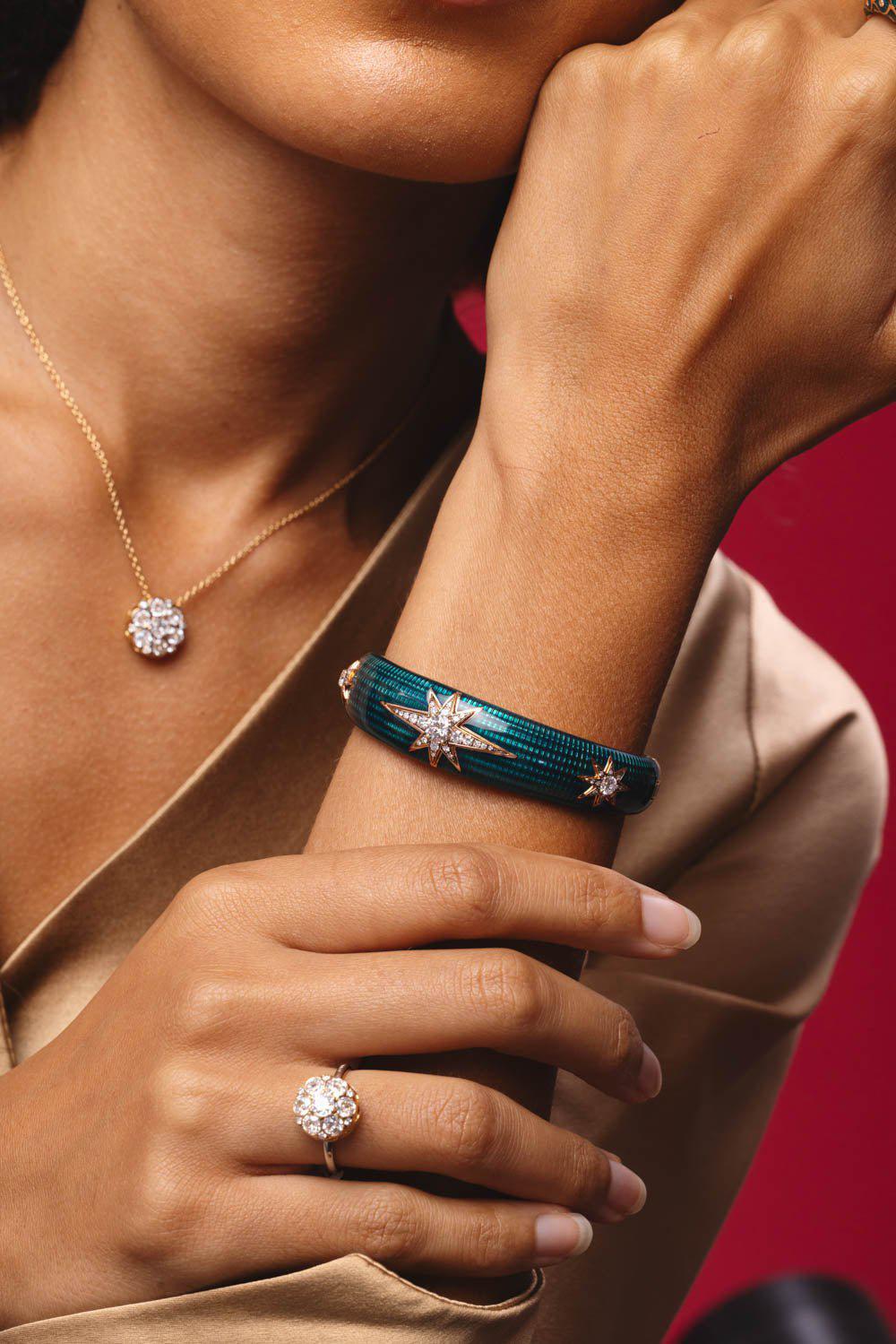 SELIM MOUZANNAR-Aida Petrol Enamel Diamond Cuff Bracelet-ROSE GOLD
