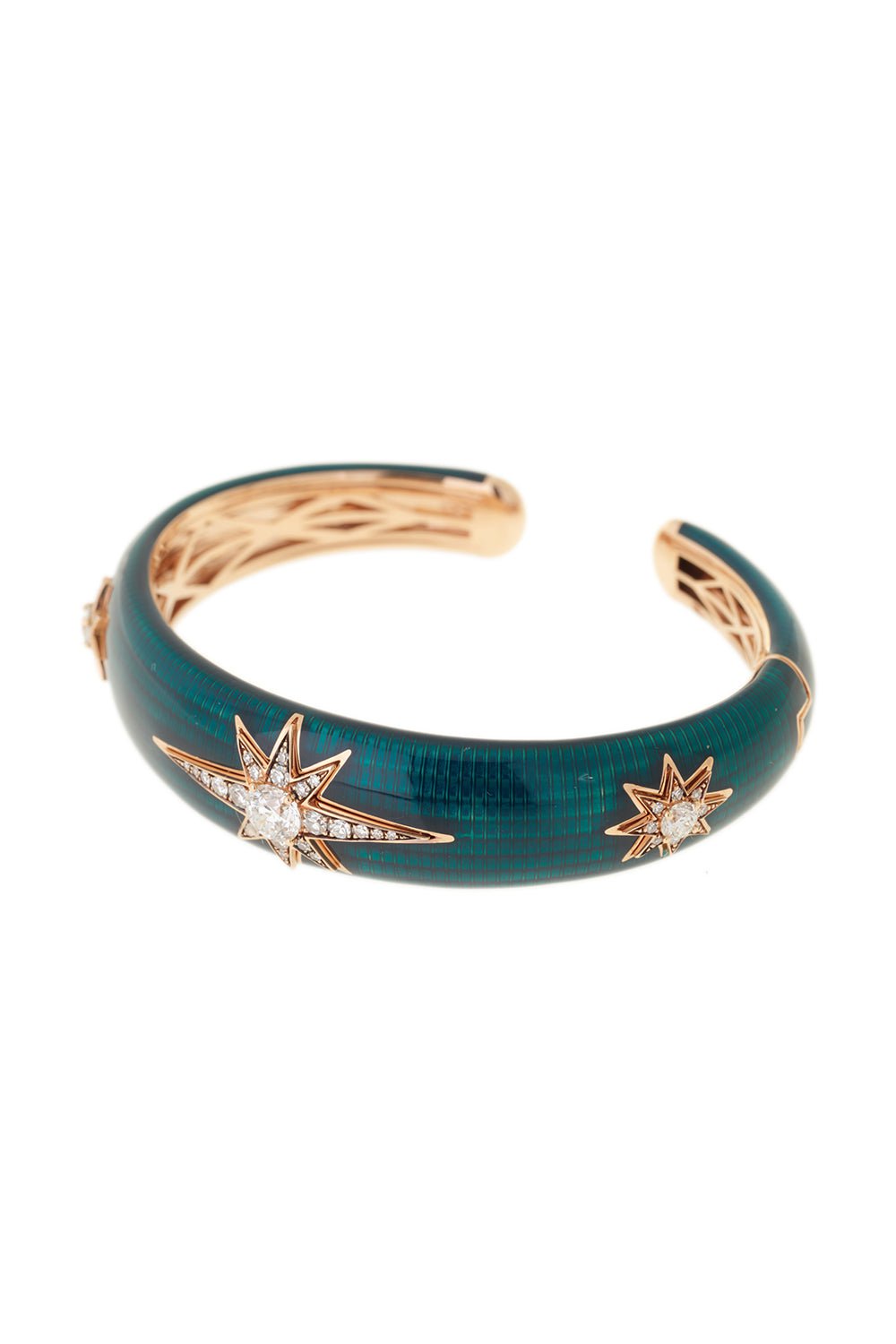 SELIM MOUZANNAR-Aida Petrol Enamel Diamond Cuff Bracelet-ROSE GOLD