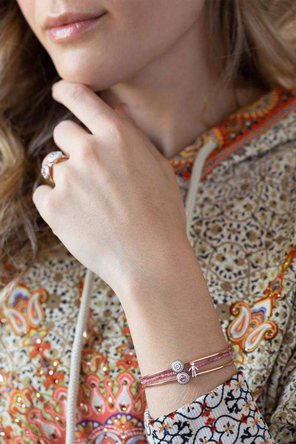 SELIM MOUZANNAR-Diamond and Mint Green Enamel Bracelet-ROSE GOLD