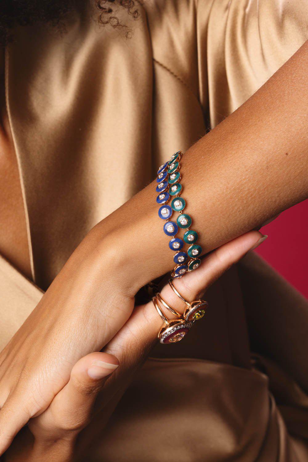 SELIM MOUZANNAR-Mina Blue Enamel Diamond Bracelet-ROSE GOLD