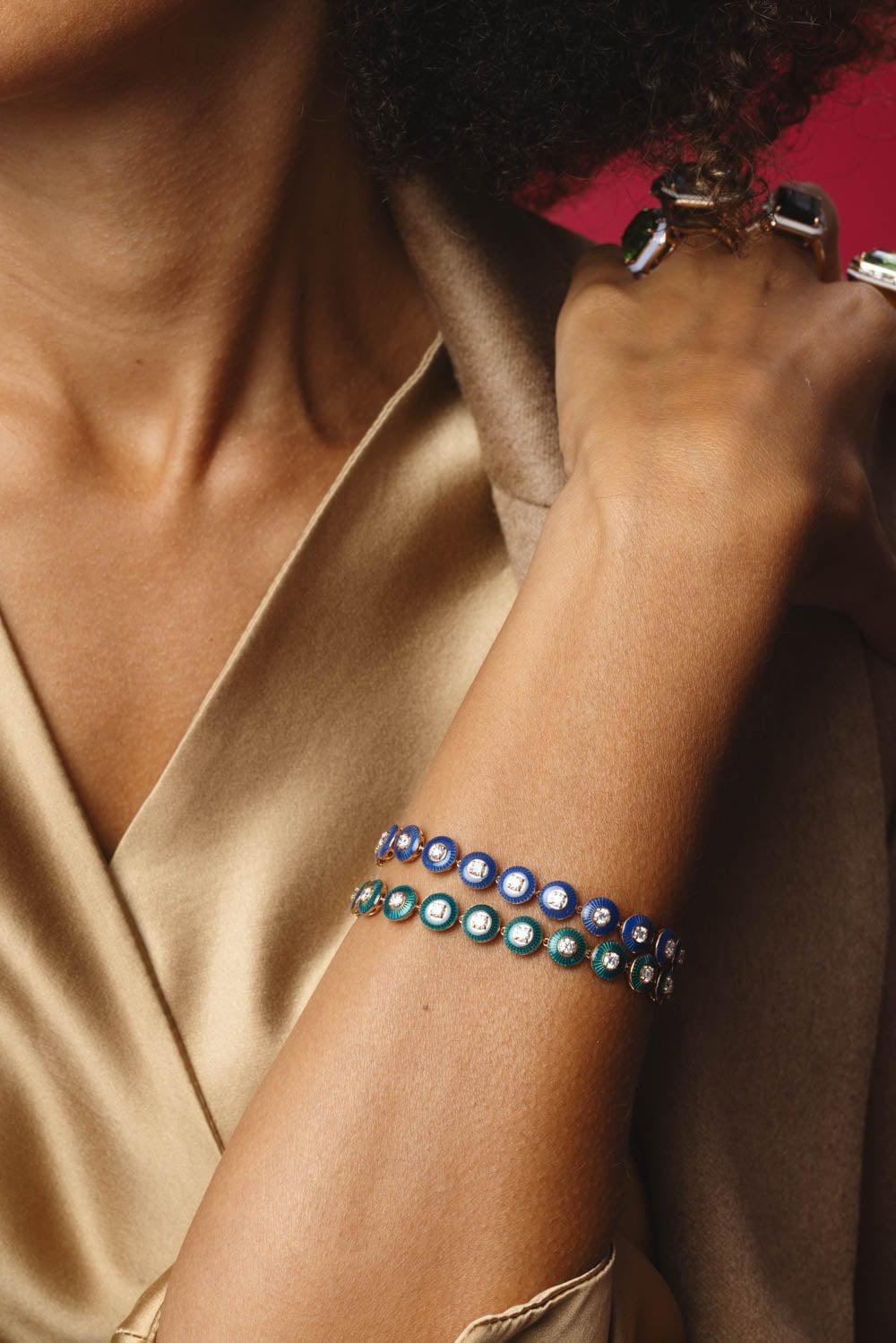 SELIM MOUZANNAR-Mina Blue Enamel Diamond Bracelet-ROSE GOLD
