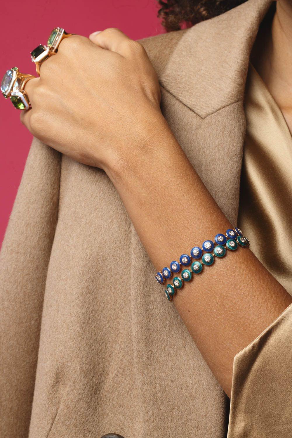 SELIM MOUZANNAR-Mina Blue Enamel Diamond Bracelet-ROSE GOLD