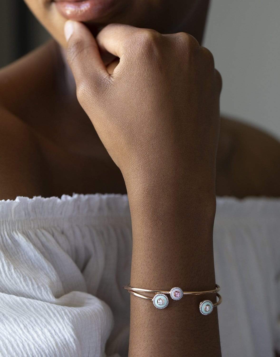 SELIM MOUZANNAR-Mint Green Enamel and Diamond Bracelet-ROSE GOLD