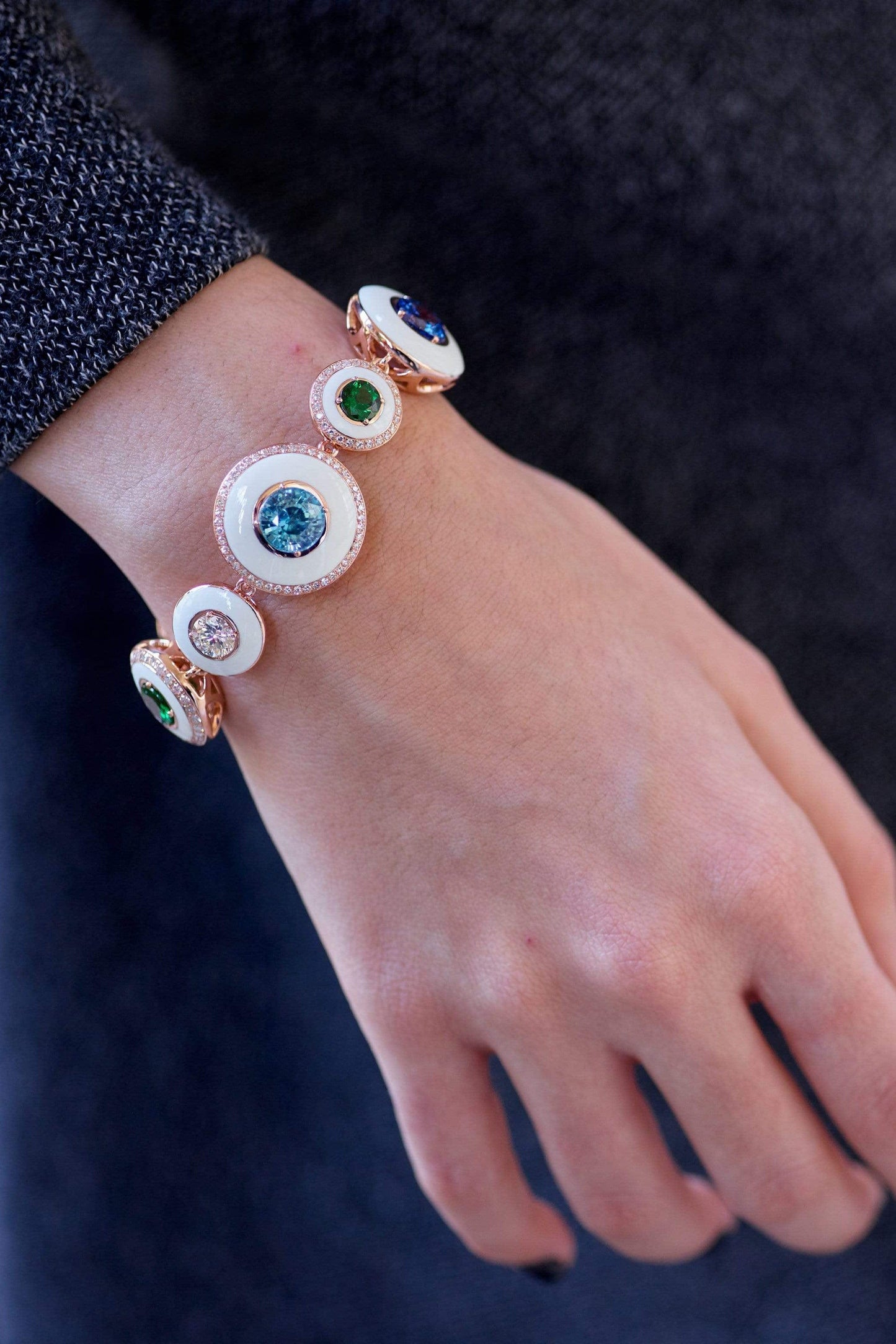 SELIM MOUZANNAR-Multi Stone White Enamel "Unique" Bracelet-ROSE GOLD