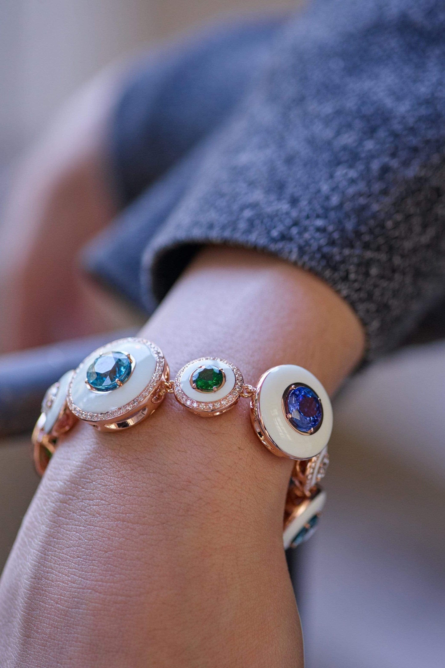 SELIM MOUZANNAR-Multi Stone White Enamel "Unique" Bracelet-ROSE GOLD