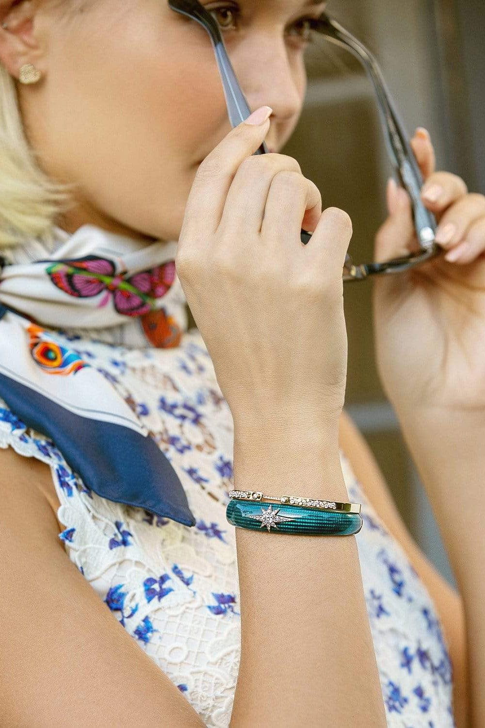 SELIM MOUZANNAR-Petrol Enamel Cuff-ROSE GOLD