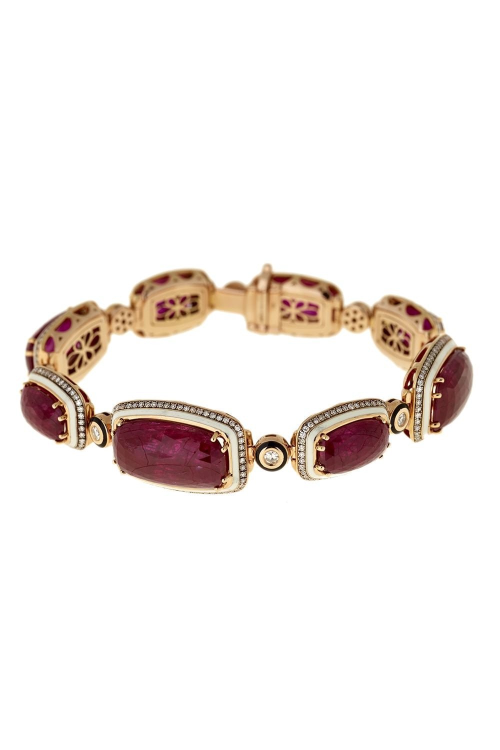 SELIM MOUZANNAR-Ruby Diamond Enamel Bracelet-ROSE GOLD