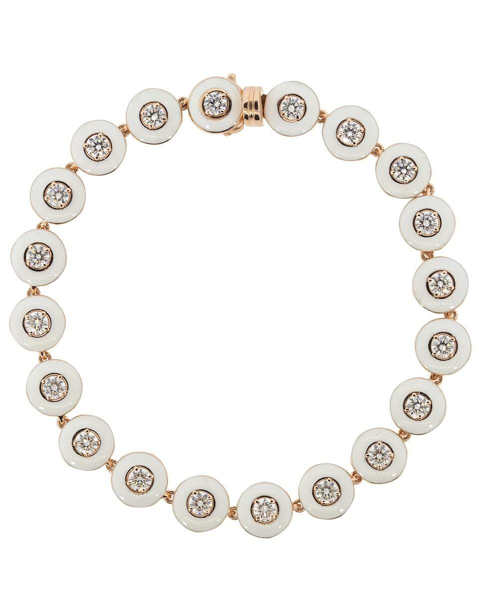 SELIM MOUZANNAR-Small Round Diamond and White Enamel Bracelet-ROSE GOLD