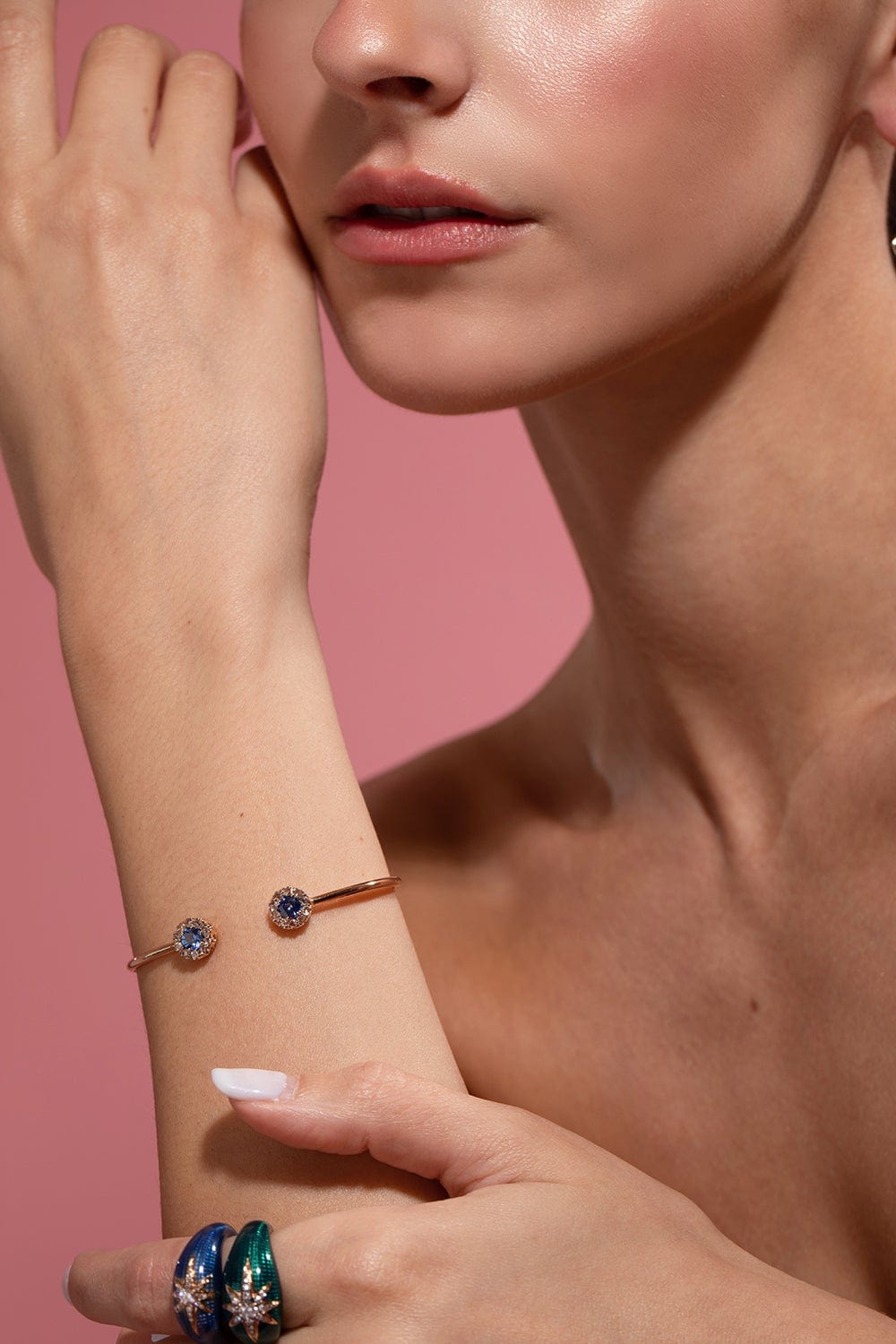 SELIM MOUZANNAR-Beruit Blue Sapphire and Diamond Cuff-ROSE GOLD