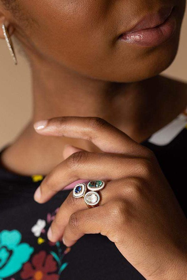 SELIM MOUZANNAR-Yellow Sapphire and Blue Enamel Ring-ROSE GOLD