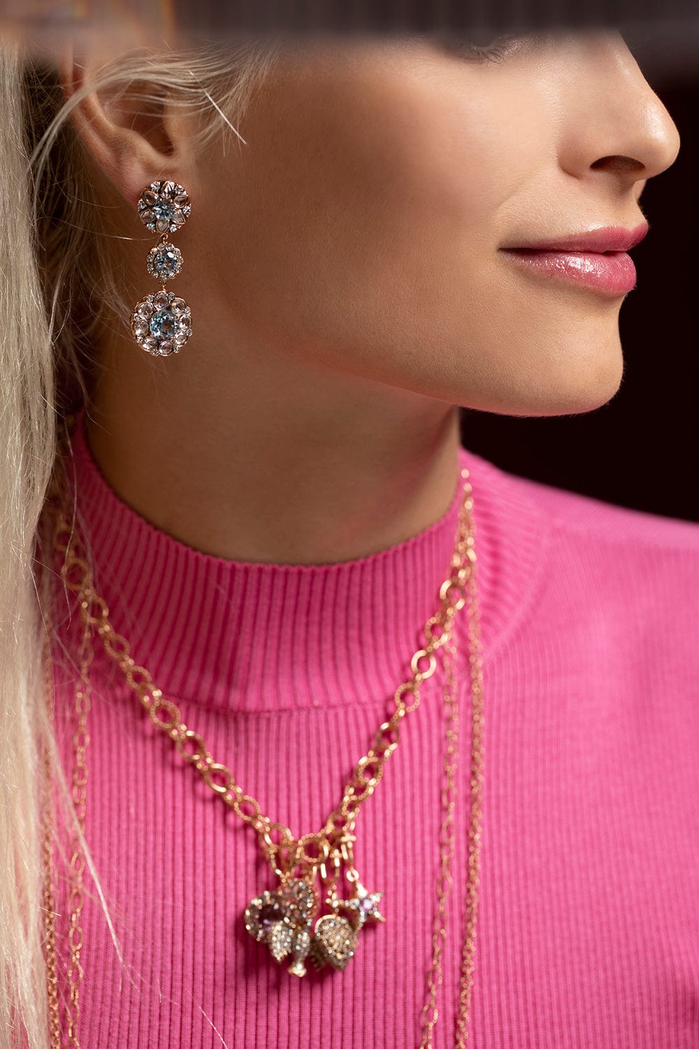 SELIM MOUZANNAR-Aquamarine Beirut Rosace Earrings-ROSE GOLD