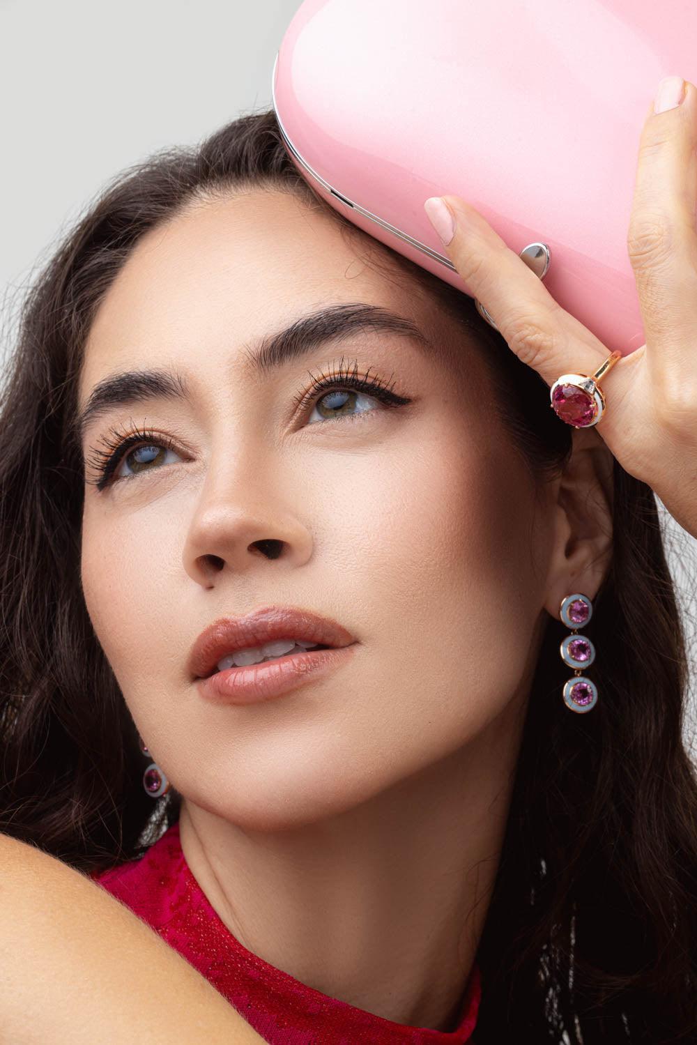 Blue Enamel Pink Sapphire Earrings-ROSE GOLD-JEWELRYFINE JEWELEARRING-SELIM MOUZANNAR