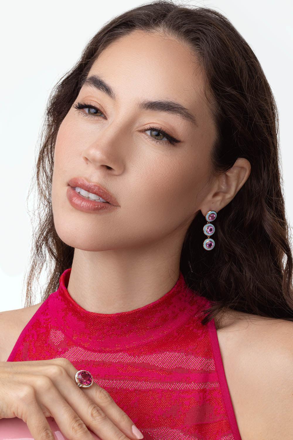 Blue Enamel Pink Sapphire Earrings-ROSE GOLD-JEWELRYFINE JEWELEARRING-SELIM MOUZANNAR