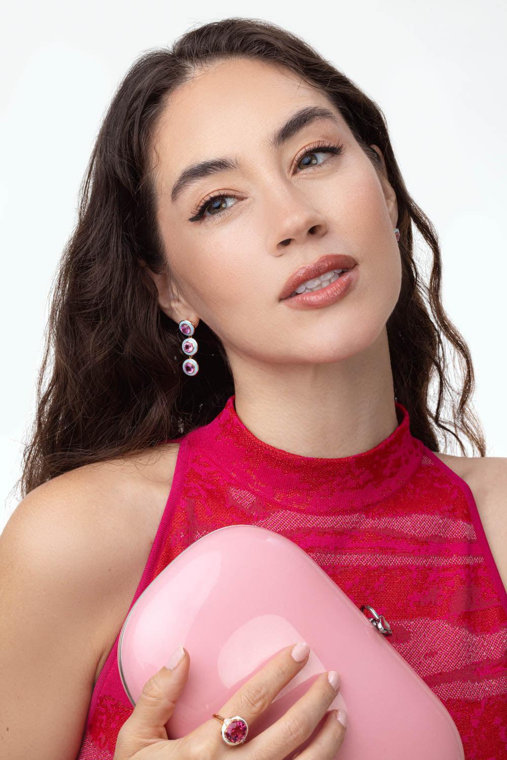 Blue Enamel Pink Sapphire Earrings-ROSE GOLD-JEWELRYFINE JEWELEARRING-SELIM MOUZANNAR